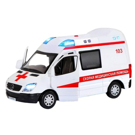 Metal machine "Mercedes Sprinter. Ambulance ”1:32, inertia, white color, light and sound effects-2