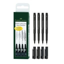 A set of capillary handles 4 pieces (Liners M, F, S, XS), Faber-Castell Pitt® Artist Pen, Black Color Black