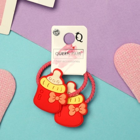 Hair elastic band "Baby" (set 2 pcs) bottle, 3 cm, red