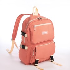 School backpack from textiles with a zipper, 4 pockets, coral color