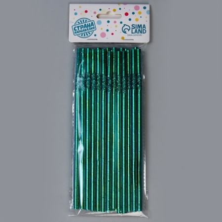 Cocktail tubes with corrugation, in a set 25 pieces, turquoise color