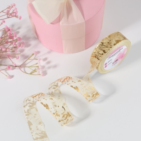 Kapron tape with embossing "Marble", 25 mm × 23 ± 1 m, ivory color/gold No. 008-1