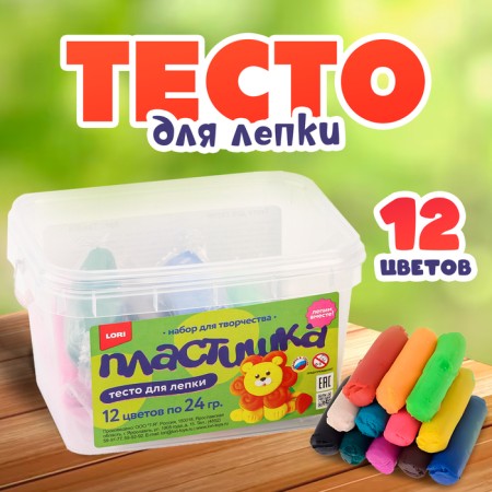 Plashka modeling dough, 12 colors 24 g.