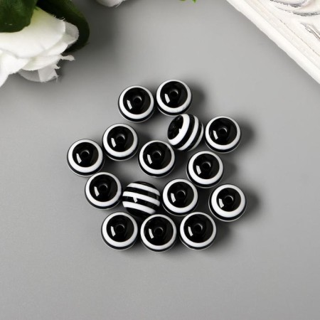 Beads for creativity plastic "Black and white striped ball" set of 15 pcs 1.4x1.4x1.4 cm 537373-1
