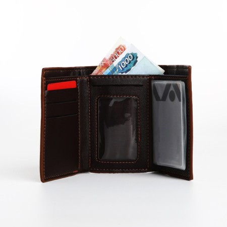 Male purse on a magnet, department for bills, for maps, for coins, brown color-4