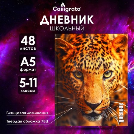 Diary for grades 5-11, “leopard”, solid cover 7BC, glossy lamination, 48 sheets