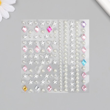 Stick plastic rhinestones, pearls "flowers, rhombics" 8.5x9.5 cm-1