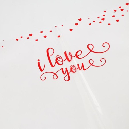 Film for decor and floristry, transparent, burgundy, "hearts", sheet 1pcs, 60 x 60 cm