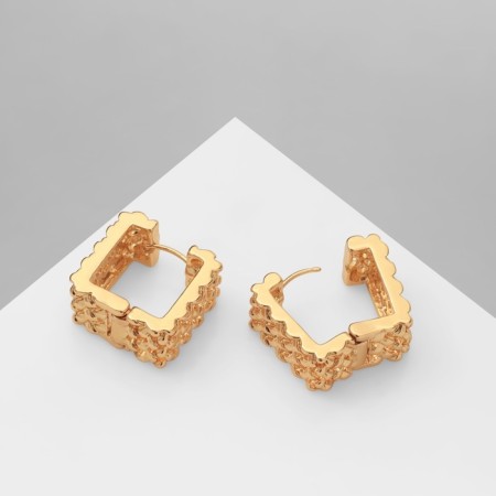 Earrings Metal "Accord" Ornament, Square, Color Gold-3
