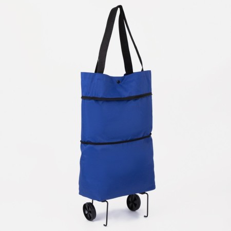 Permanent folding bag on 2 wheels, on the button, the color is blue