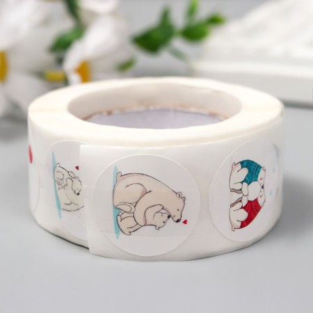 Stick Paper "White bears" d = 2.5 cm 500 pcs in a roll 3x6.5x6.5 cm-2
