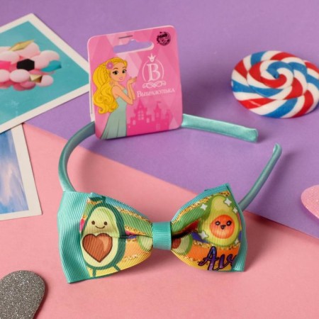 Hair cap "Friendly avocadics" double bow, 0.5 cm, green-1