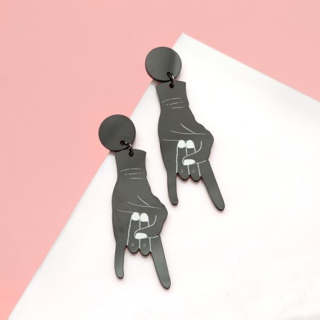 Acryl Earrings "Rock", black and white color in silver-1