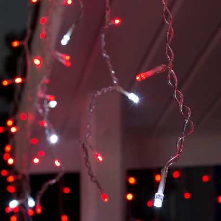 Garland "fringe" 3 × 0.6 m, IP44, UMS, transparent thread, 160 LED, red glow, white flicker, 220 V-3