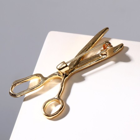 Brooch "Scissors", white color in gold-1