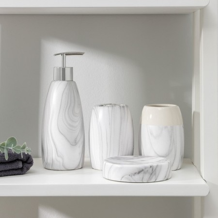 A set of accessories for the bathroom "Marble", 4 items (400 ml dispenser, soap dish, 2 glasses), white color