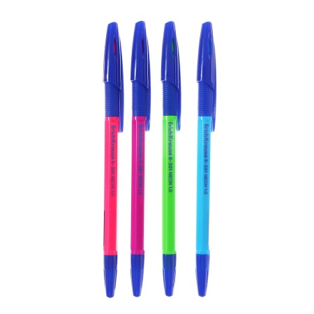 Ballpoint handle Erichkrause R-301 Neon Stick & Grip, Node 0.7 mm, blue ink, rubber emphasis, LECTION Line 2000 meters, MIX-3