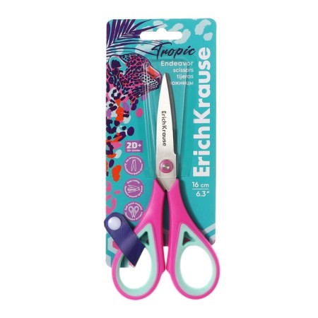 Scissors 16 cm Erichkrause "Endeavor Tropical", double sharpening, anti -slip rubber inserts, mix, euro -handings-2