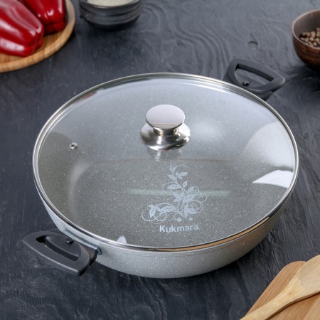 Stear, d = 30 cm, removable handles, glass cover, anti-stick coating, light-gray color