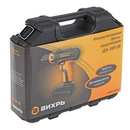 Drill-shuruvret battery. WHICH DA-18L-2K, 18 V, 2x2 Ah, 1400 rpm, 45 nm, bits-6 pcs., Case-4
