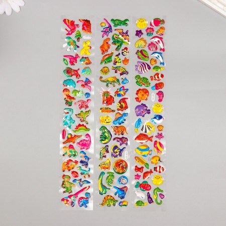 Sticker Plastic volumetric "Underwater world/dinosaurs" with gold stroke MIX 33.5x6 cm