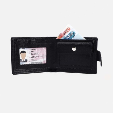 Male purse for magnet, department for bills, for maps, for coins, black color-3