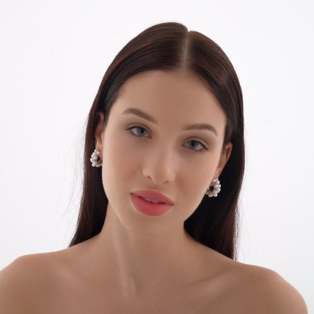 Earrings with pearls "Moon path", white color in silver-2