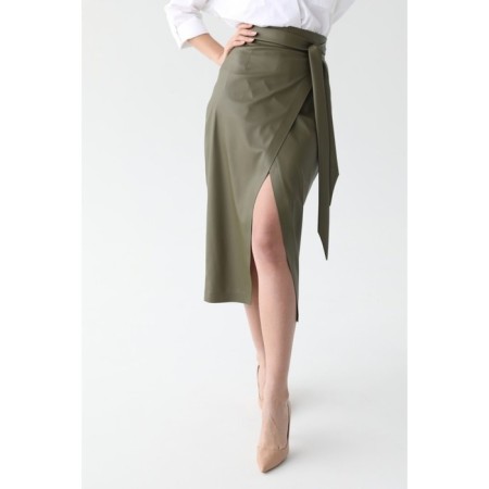 Artificial leather skirt with a belt, size 50