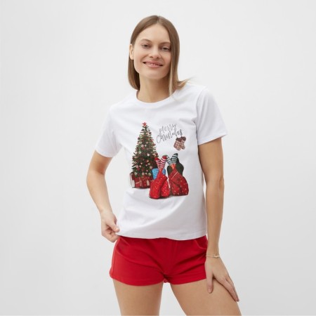 Homemade set (T -shirt, shorts), white/red color, size 50-2