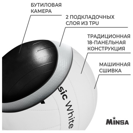 Volleyball Minsa Basic White, TPU, machine stitching, p. 5-2