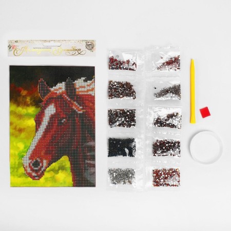 Diamond mosaic with partial filling on the canvas "Horse", 15 x 21 cm-2