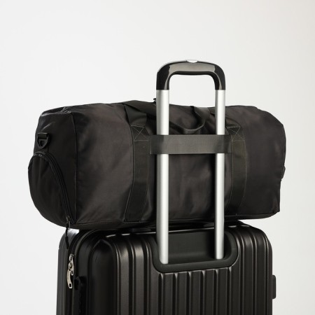 Road bag on lightning, external pocket, shoe compartment, suitcase holder, long belt, gray color.-3