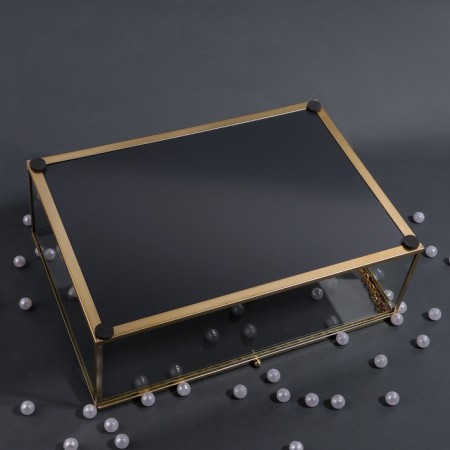 Organizer for storage "Crystal", with a lid, glass, 1 section, 25 × 18.3 × 11 cm, the color is transparent/copper/pink-13