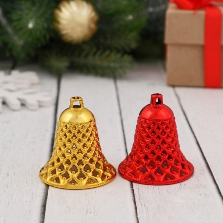 Christmas tree decoration "Ribbed bells" (set 6 pcs) 4.5x4 cm, red gold-2