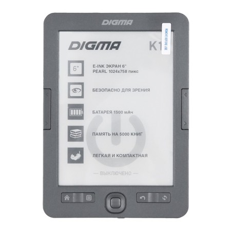 Digma K1, 6 "E-Ink, HD, 1024x758, 600 MHz, 4 GB, Micro SDHC, Gray.