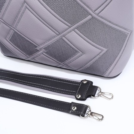 Bag "Golden Rain" with a zipper, 2 outer pockets, a long belt, color gray color-4