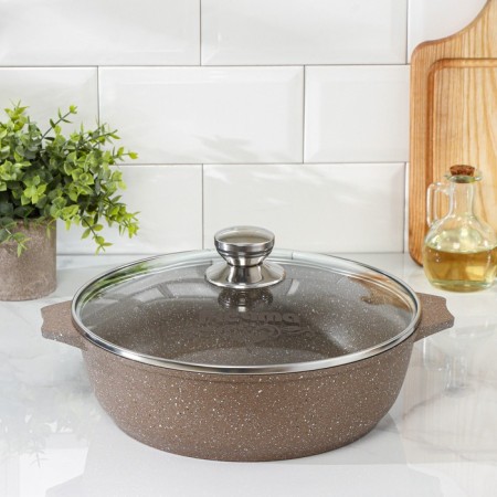 Granite Brown, 4 L, h = 8.5 cm, glass cover, anti -stick coating, brown color