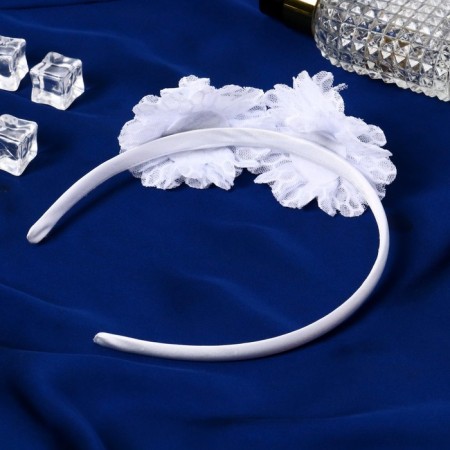 Hair rim "Nicole" lace flowers, 1 cm, white-1