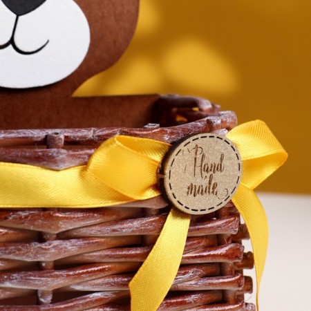 A wicker basket from the vine "Bear" with a bow of 12.5x9x16.5 cm MDF, oak-yellow-4