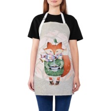 Apron of a kitchen with a “cozy fox” photo print, adjustable, size OS