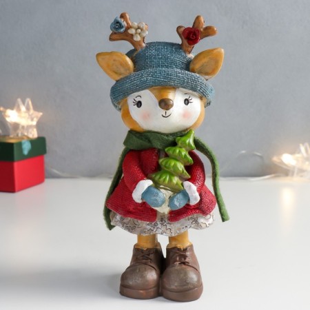 Souvenir of the polystone "deer in a blue hat with a Christmas tree" 8x7.5x18.5 cm