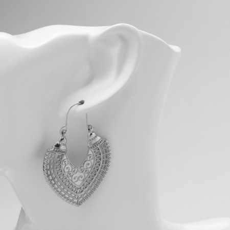 Earrings Metal "East" Heart, Silver Color
