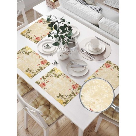 Set of napkins for setting the table "Flower patterns", rectangular, size 32x46 cm, 4 pcs-1