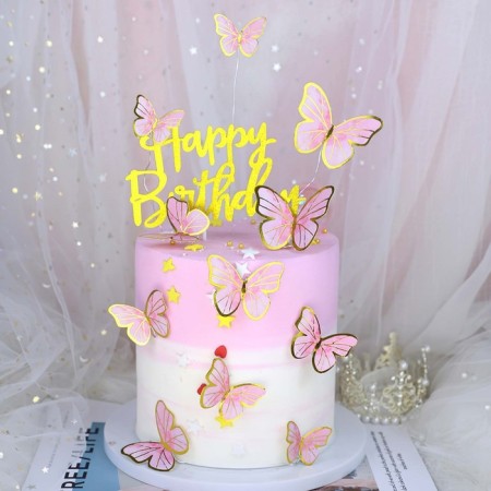 Set for decorating the cake "Butterflies" 10 pcs., Pink color
