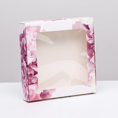 Self -assembly box, "peonies", 16 x 16 x 3 cm