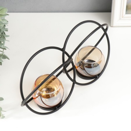 Summary metal, glass for 2 candles "Black circles" D-4 cm 24x7x12 cm-2