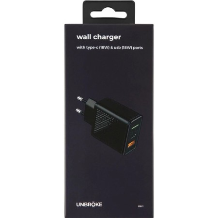 Network charger Unbröke Un-1, USB+Type-C, 3 A, indicator, black-2