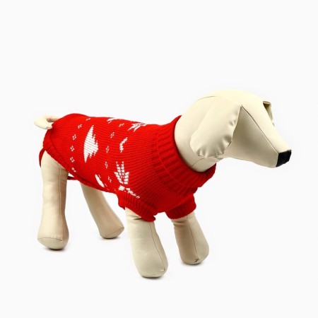 Clothing for dogs. Knitted sweater with "New Year" ornament, red, size XL-1