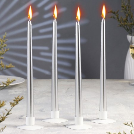 A set of antique candles, 2.2x 30 cm, 4 pieces, silver metallic