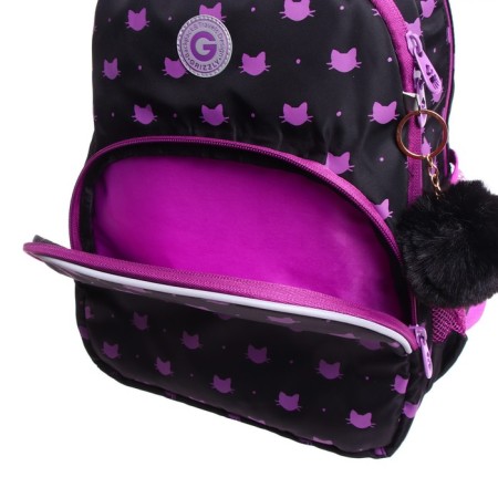 School backpack, 40 x 27 x 20 cm, Grizzly 360, ergonomic back, laptop compartment, black/lilac RG-360-5_3-7